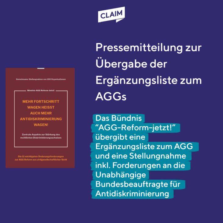 Pressemitteilung &#8211; AGG-Reform: Ergänzungsliste und Stellungnahme des Bündnis &#8220;AGG-Reform-jetzt!&#8221;